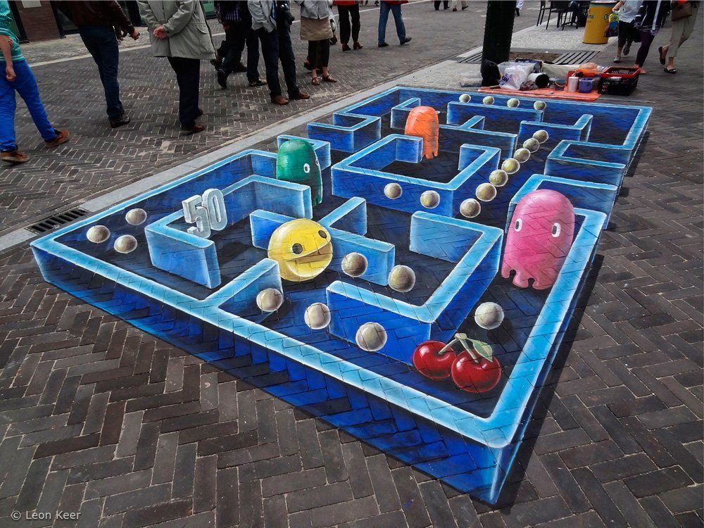 Street painting Pac-man en 3D #8