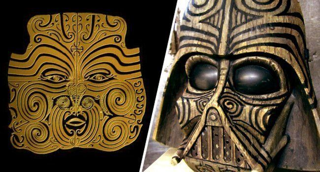 Un masque de Dark Vador Tiki dans le style Maori