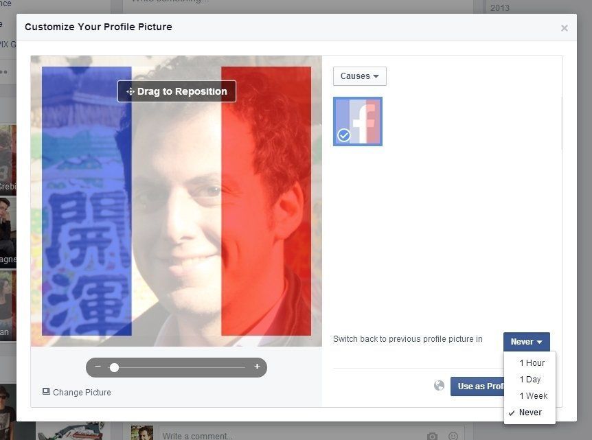 Facebook Gameface : comment mettre un filtre Bleu Blanc Rouge à votre photo de profil Facebook #3