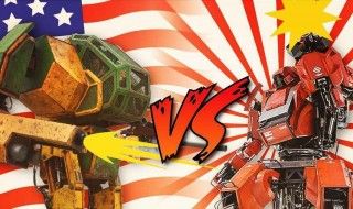 Combat de robots : un mecha américain découpe un robot japonais avec une tronçonneuse géante