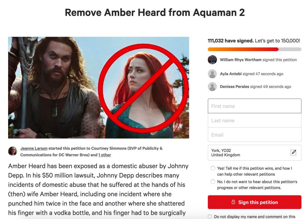Aquaman 2 : une pétition anti Amber Heard récolte ses 300 000 signatures