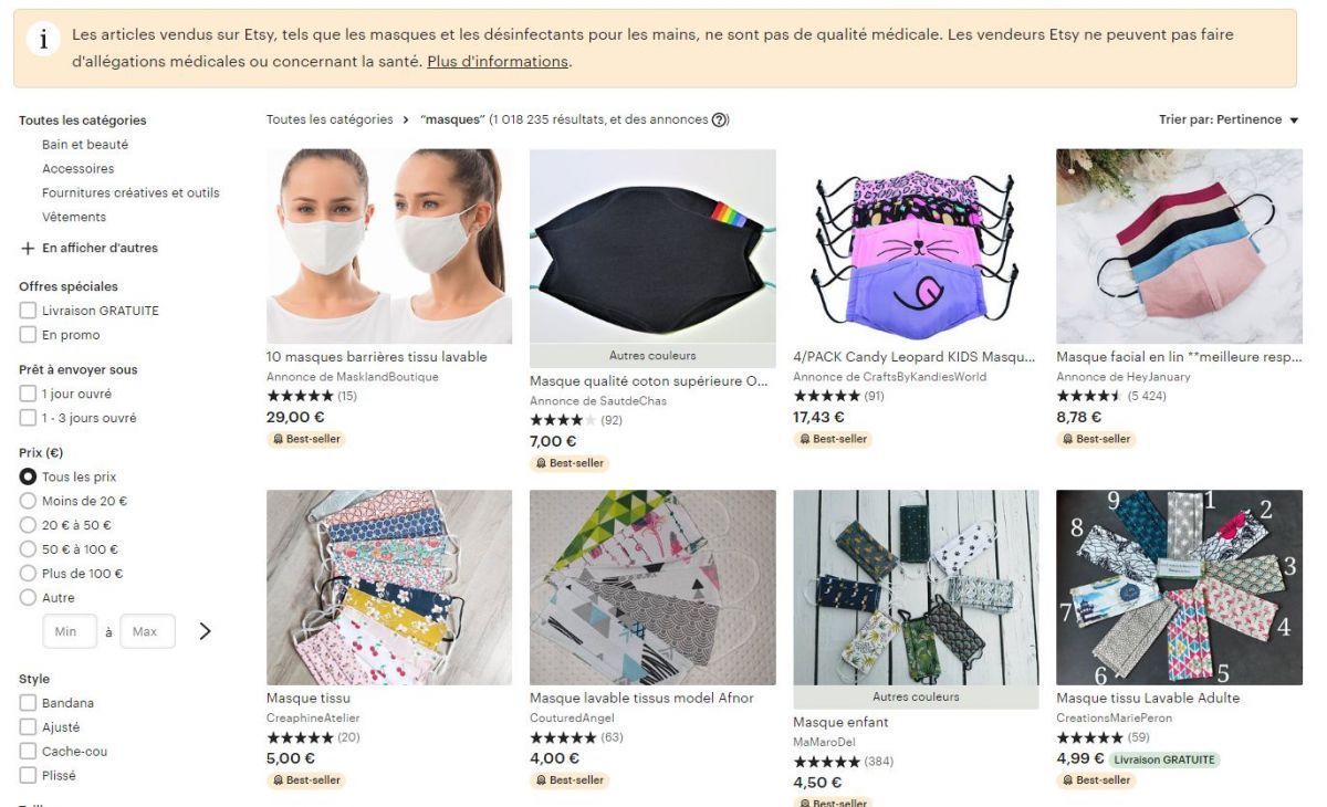 Coronavirus : 4 millions de masques ˝faits main˝ ont été vendus sur Etsy #5