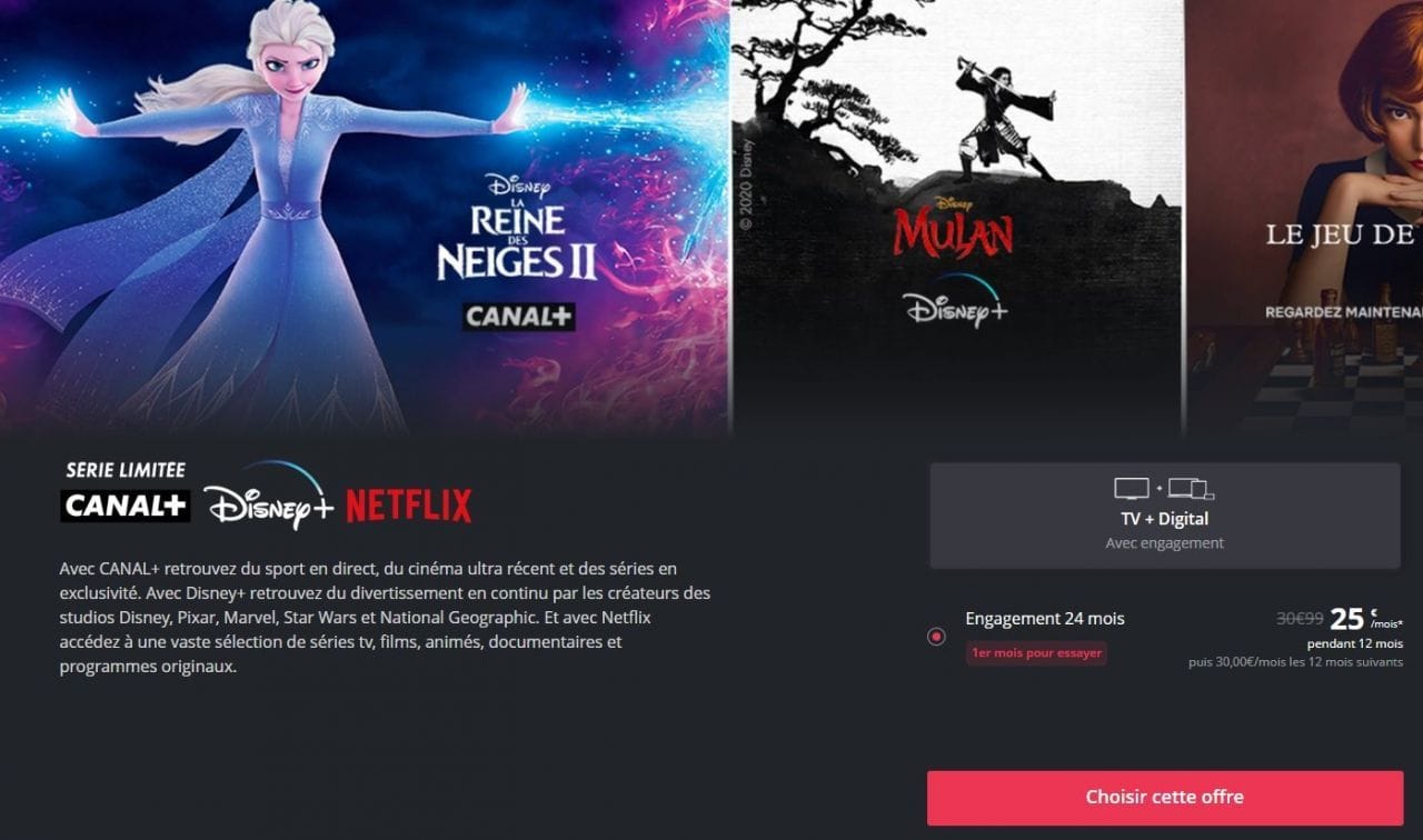 🔥 Profitez de Canal+ Netflix et Disney+ pour seulement 25 euros par mois