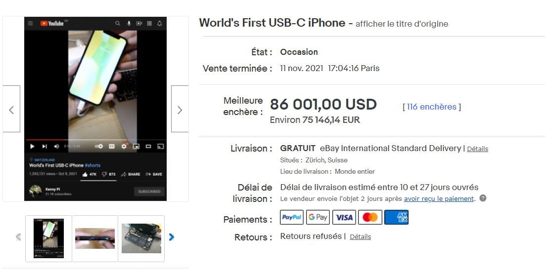 Le premier iPhone avec port USB-C s'est vendu 75.000 euros #7