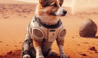 dog, astronaut, planet