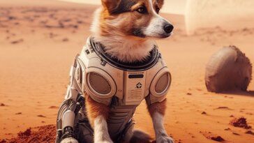 dog, astronaut, planet