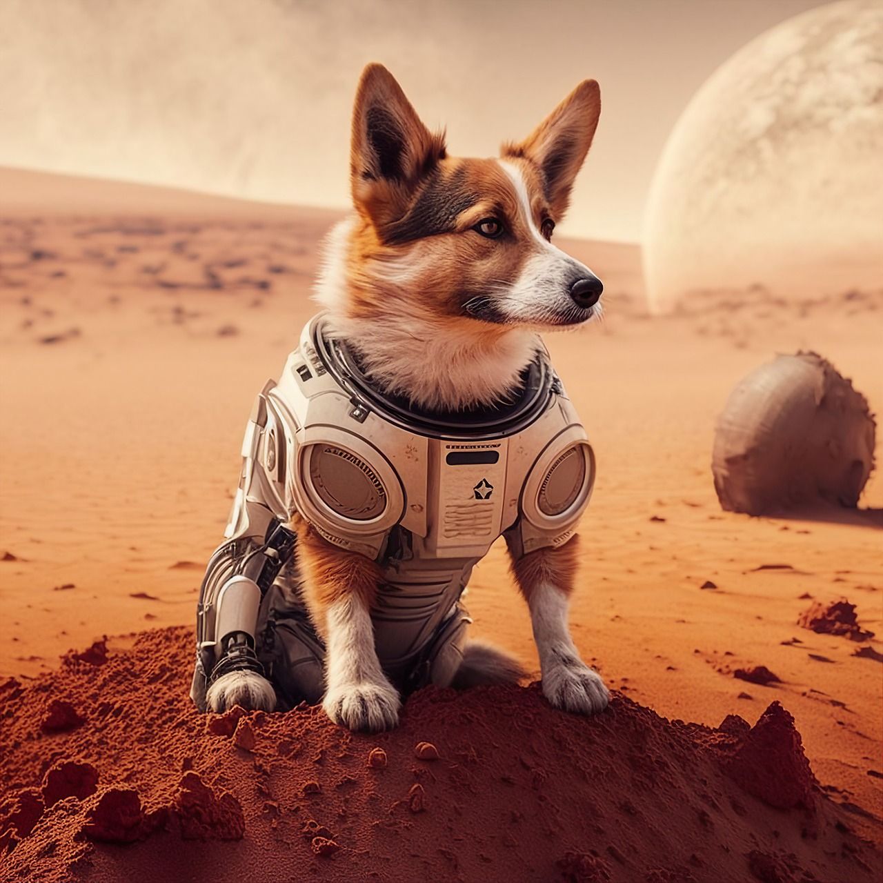 dog, astronaut, planet